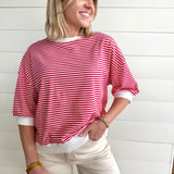 Striped Contrast Trim Rib Banded Top In Ruby - Infinity Raine