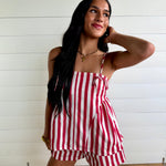 Striped Cotton Twill Mini Shorts In Red - Infinity Raine