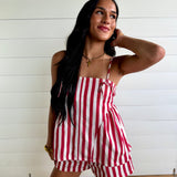 Striped Cotton Twill Mini Shorts In Red - Infinity Raine