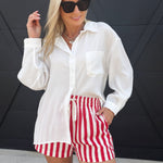 Striped Cotton Twill Mini Shorts In Red - Infinity Raine