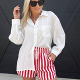 Striped Cotton Twill Mini Shorts In Red - Infinity Raine