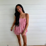 Striped Cotton Twill Mini Shorts In Red - Infinity Raine
