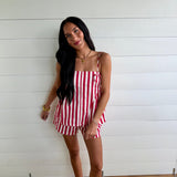 Striped Cotton Twill Mini Shorts In Red - Infinity Raine