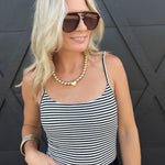 Striped Double Lined Removable Built-in Bra Cami In Black And Soft White - Infinity Raine