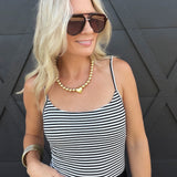 Striped Double Lined Removable Built-in Bra Cami In Black And Soft White - Infinity Raine