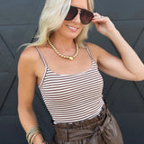 Striped Double Lined Removable Built-in Bra Cami In Cocoa and Ecru Cream - Infinity Raine