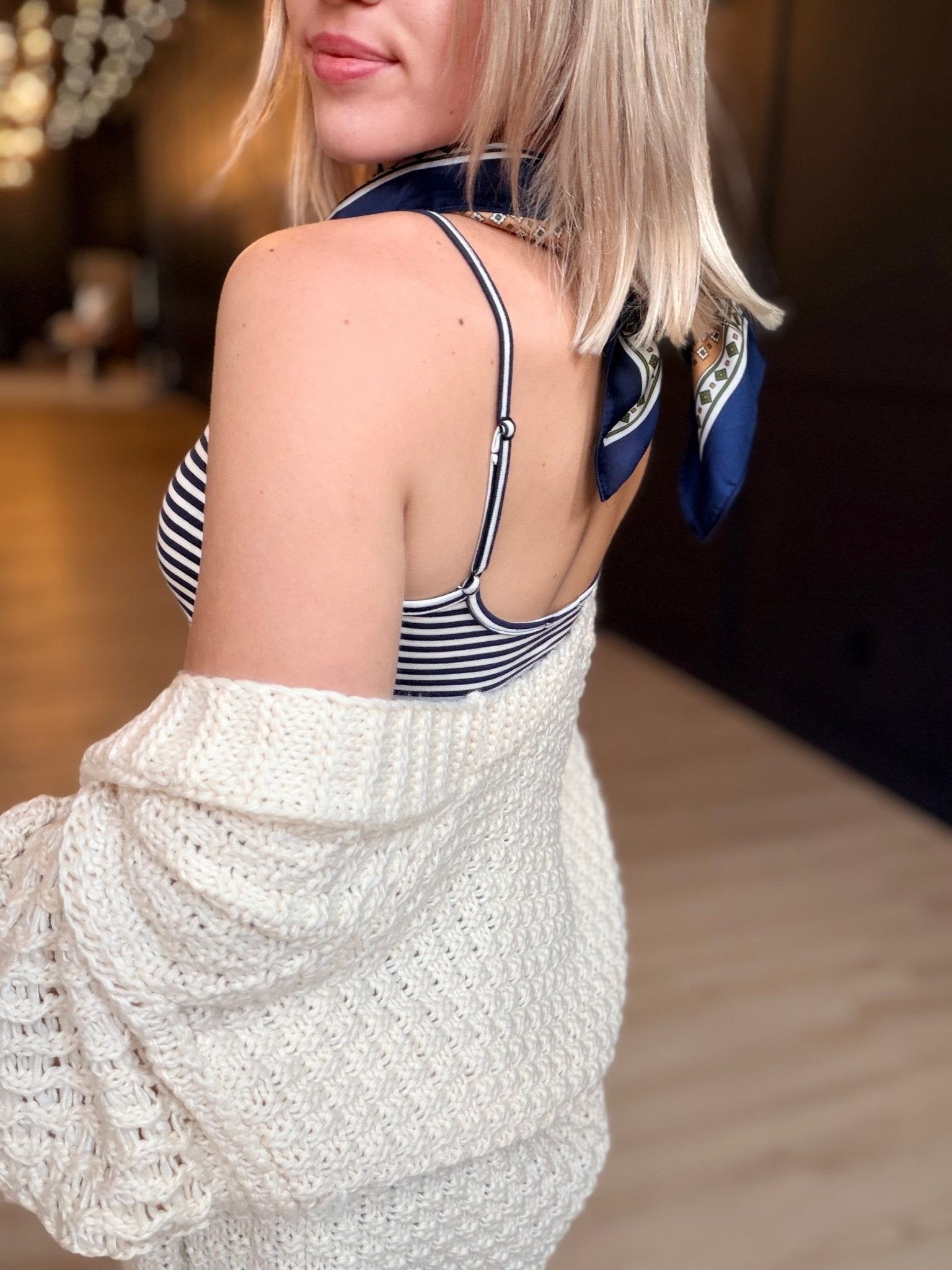 Striped Double Lined Removable Built-in Bra Cami Navy - Infinity Raine
