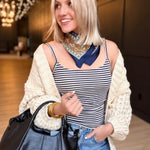 Striped Double Lined Removable Built-in Bra Cami Navy - Infinity Raine