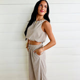 Striped Drawstring Wide Leg Pants In Khaki - Infinity Raine
