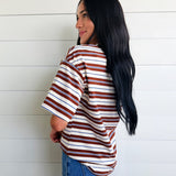 Striped Half Sleeve Casual Oversized Tee In Brown Stripe - Infinity Raine