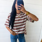 Striped Half Sleeve Casual Oversized Tee In Brown Stripe - Infinity Raine