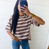 Striped Half Sleeve Casual Oversized Tee In Brown Stripe - Infinity Raine