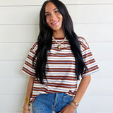 Striped Half Sleeve Casual Oversized Tee In Brown Stripe - Infinity Raine