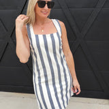 Striped Linen Mini Dress In Navy - Infinity Raine