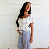Striped Relaxed Fit Barrel Pants In Navy - Infinity Raine