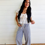 Striped Relaxed Fit Barrel Pants In Navy - Infinity Raine
