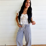 Striped Relaxed Fit Barrel Pants In Navy - Infinity Raine