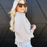 Striped Ruffle Hem Button Up Blouse In Coco - Infinity Raine