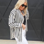 Striped Satin Long Sleeve Button Down-Black - Infinity Raine