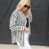 Striped Satin Long Sleeve Button Down-Black - Infinity Raine