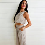 Striped Sleeveless Top In Khaki - Infinity Raine