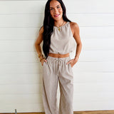 Striped Sleeveless Top In Khaki - Infinity Raine