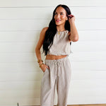 Striped Sleeveless Top In Khaki - Infinity Raine