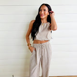 Striped Sleeveless Top In Khaki - Infinity Raine