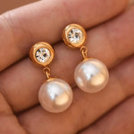 Stud Diamond and Pearl Drop Earrings In Gold - Infinity Raine