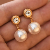 Stud Diamond and Pearl Drop Earrings In Gold - Infinity Raine