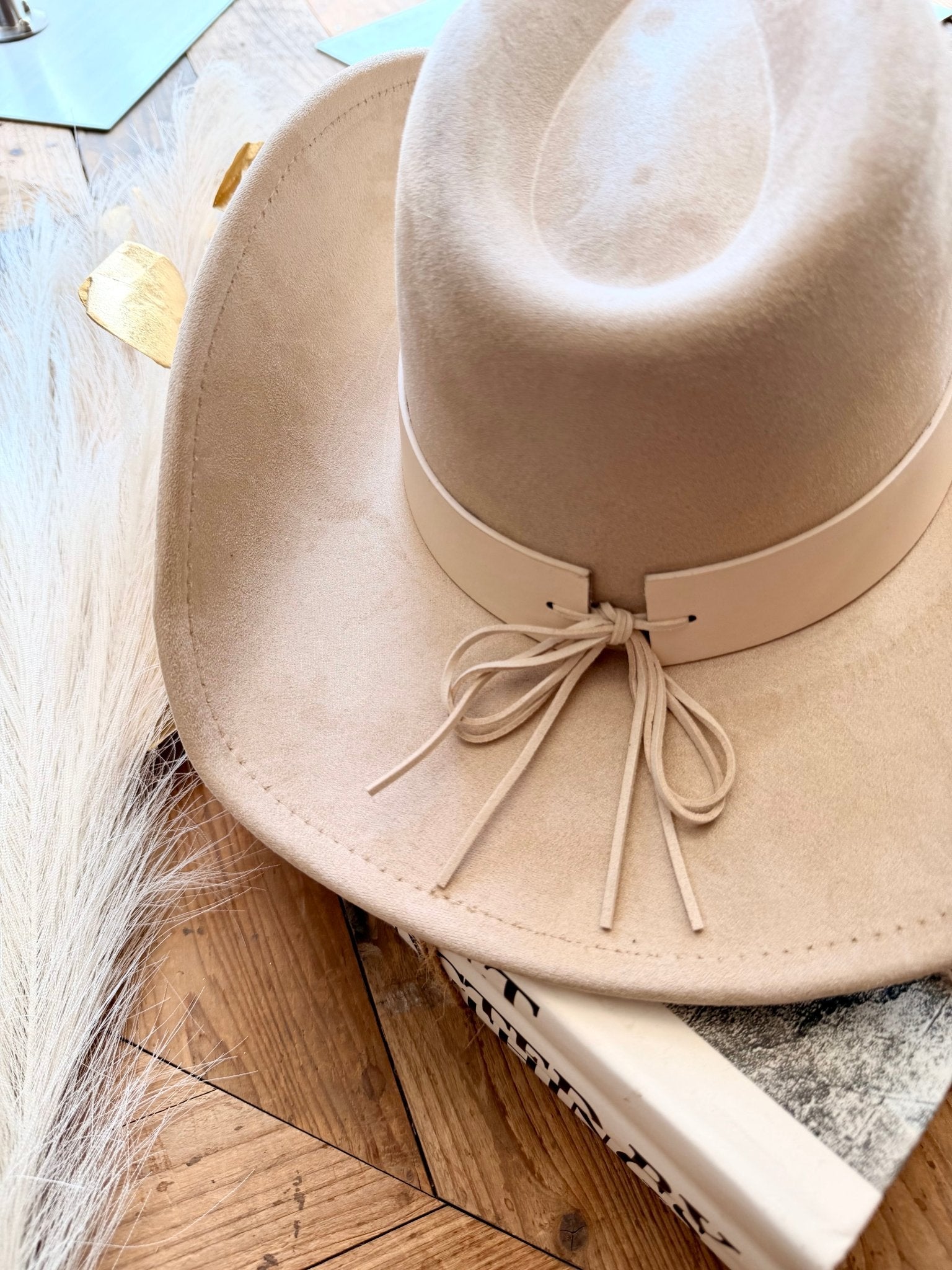 Stud Embellished Vegan Leather Cowboy Hat In Ivory - Infinity Raine