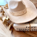 Stud Embellished Vegan Leather Cowboy Hat In Ivory - Infinity Raine