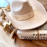 Stud Embellished Vegan Leather Cowboy Hat In Ivory - Infinity Raine