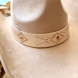 Stud Embellished Vegan Leather Cowboy Hat In Ivory - Infinity Raine