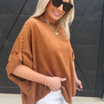 Studded High Low Oversized Tee In Camel - Infinity Raine