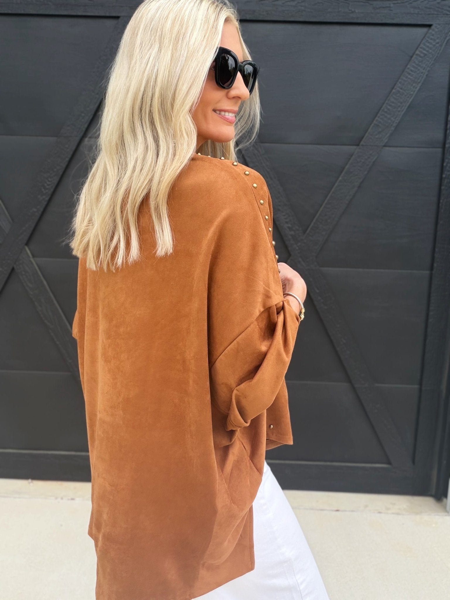 Studded High Low Oversized Tee In Camel - Infinity Raine