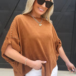 Studded High Low Oversized Tee In Camel - Infinity Raine