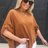 Studded High Low Oversized Tee In Camel - Infinity Raine