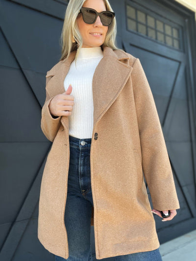 JQ Fleece Single Breasted Coat-Camel - Infinity Raine