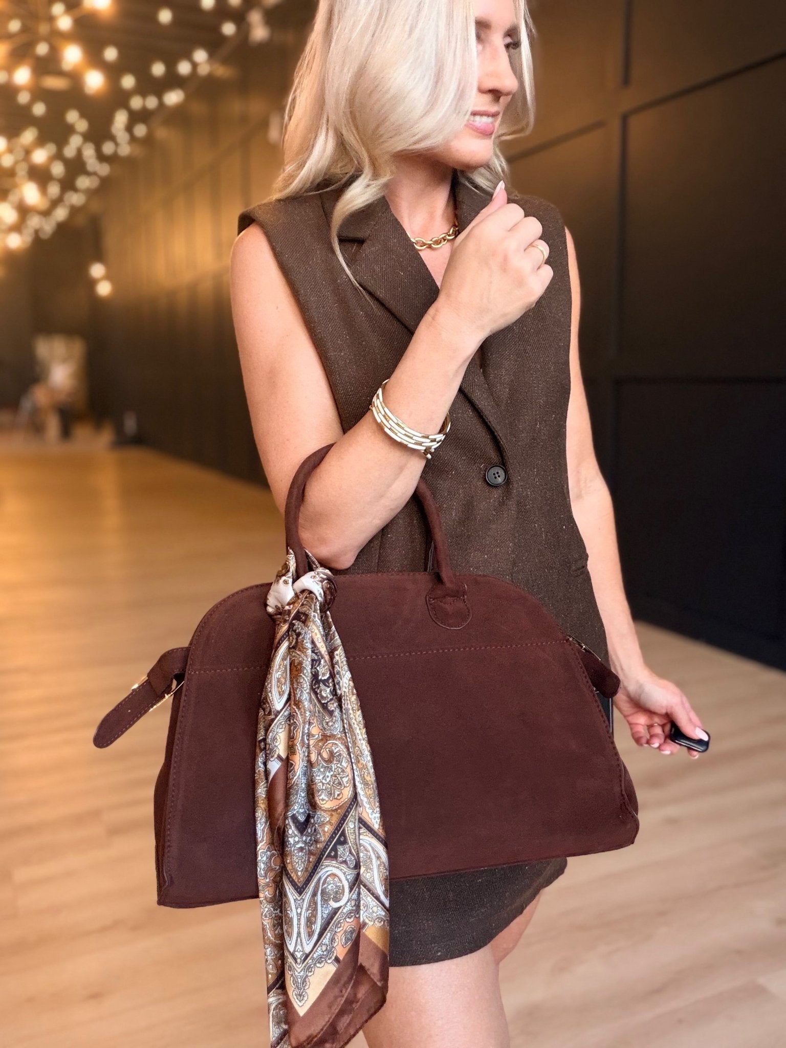 Suede Nubuck Tote Bag In Brown - Infinity Raine