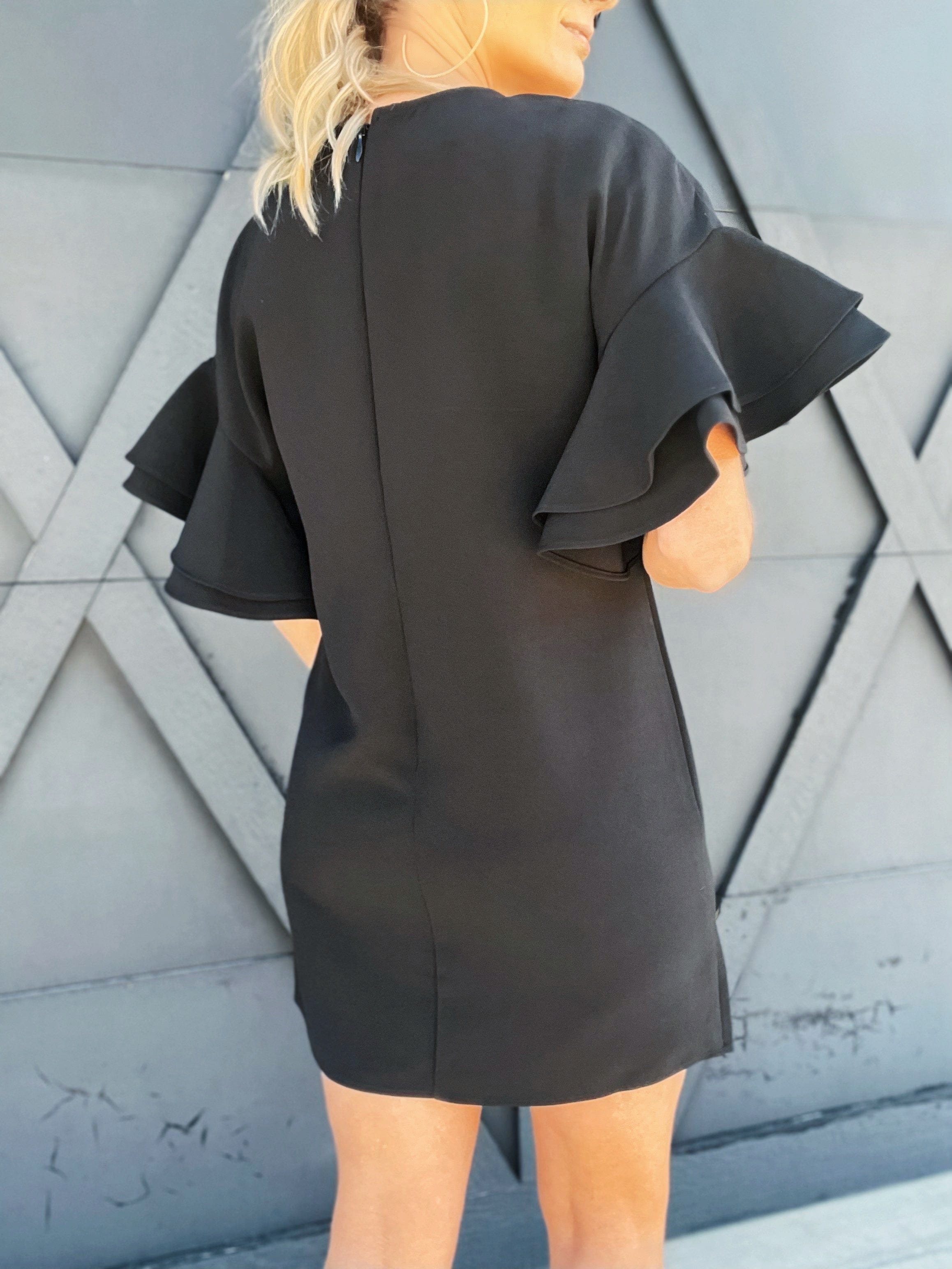Rica Suave Bell Sleeve Mini Dress-Black - Infinity Raine