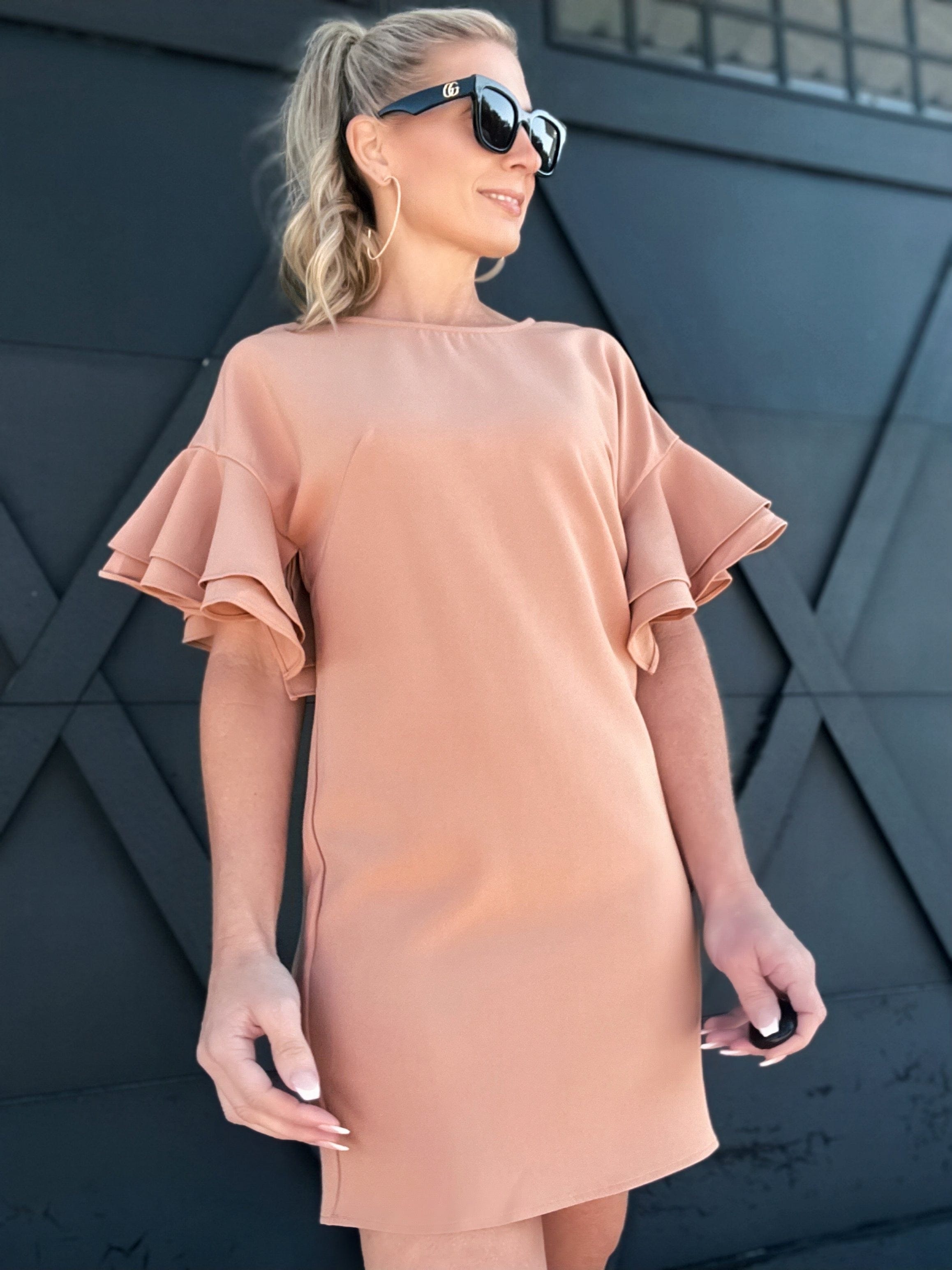 Rica Suave Bell Sleeve Mini Dress-Camel - Infinity Raine