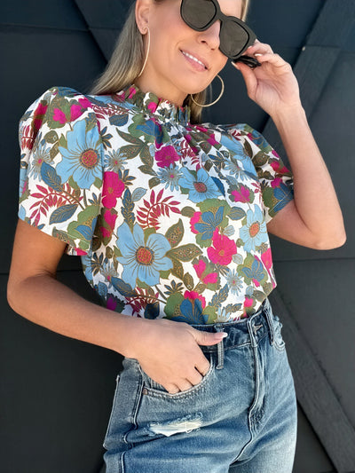 Avitall Floral Classic Ruffle Top-Dusty Olive - Infinity Raine