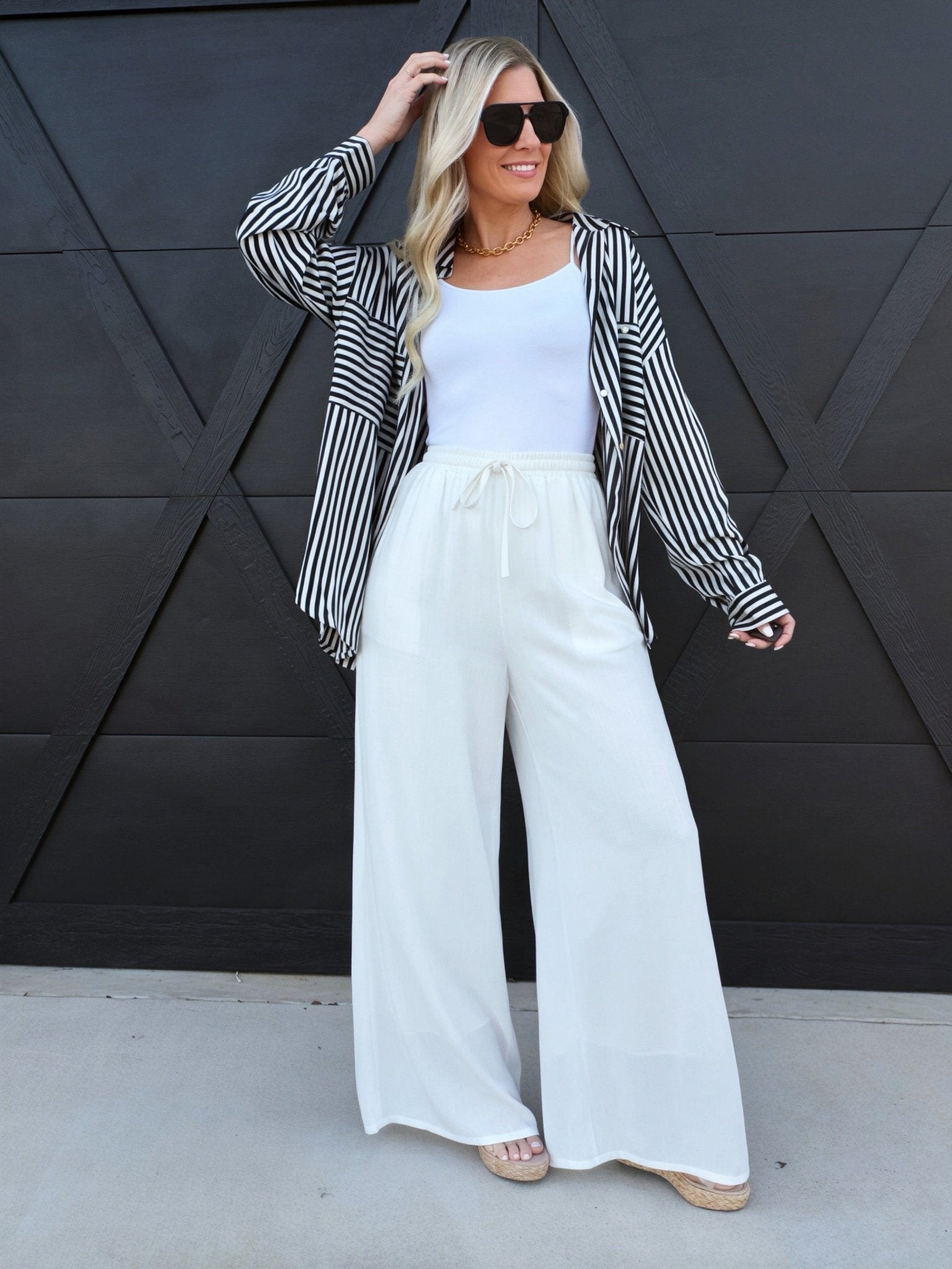 Sugarloaf Elastic Waist Pants In White - Infinity Raine