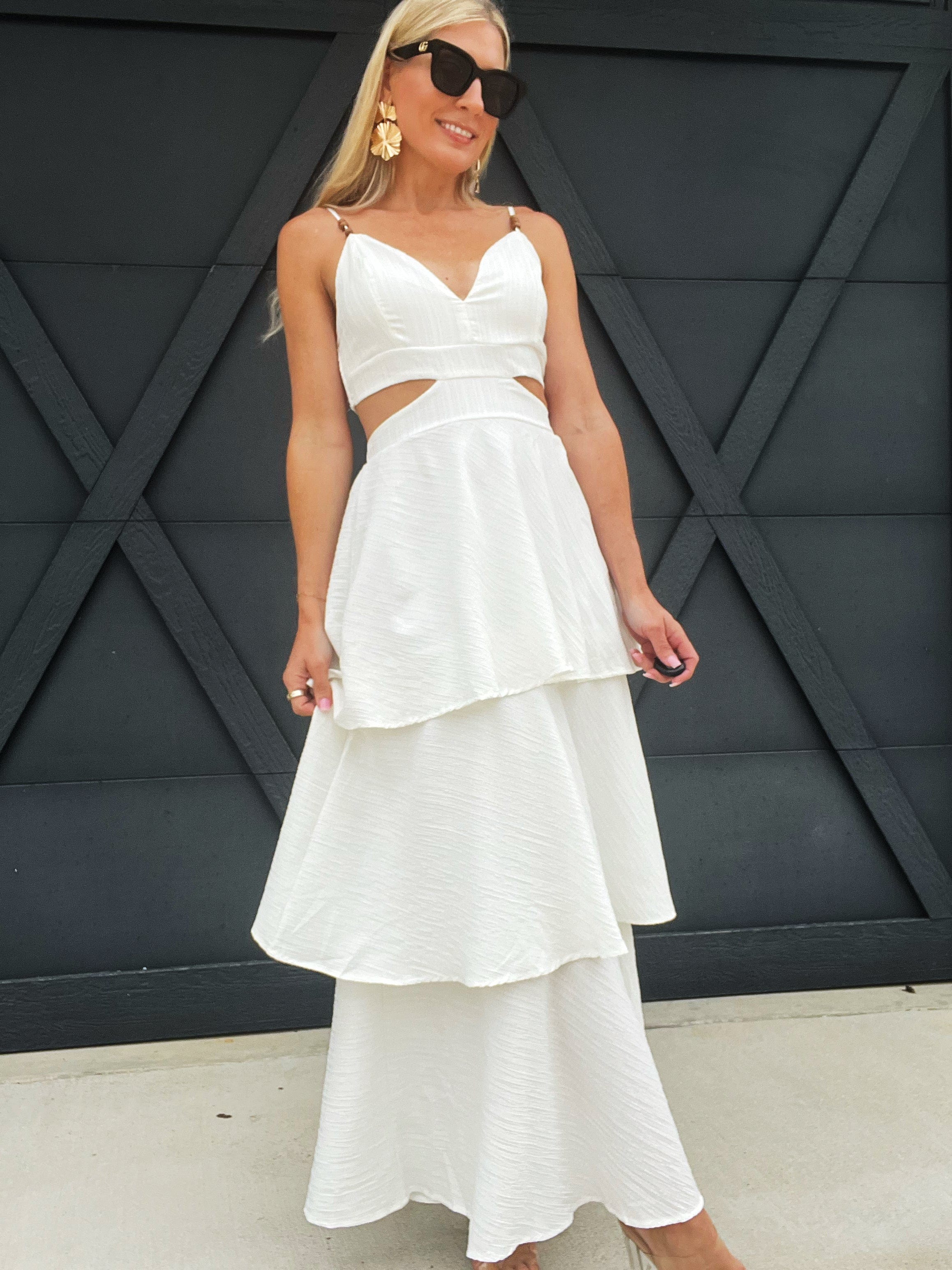 SUNDAYUP Dresses Textured Cut Out Maxi Dress In White
