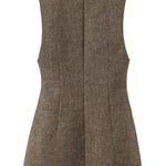 Woolen V-neck Mini Dress In Brown - Infinity Raine
