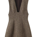 Woolen V-neck Mini Dress In Brown - Infinity Raine