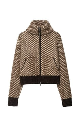 SUNDAYUP Outerwear - Jackets & Coats Faux Fur Combination Knit Bomber Jacket In Brown