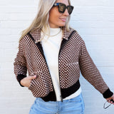 SUNDAYUP Outerwear - Jackets & Coats Faux Fur Combination Knit Bomber Jacket In Brown