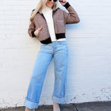 SUNDAYUP Outerwear - Jackets & Coats Faux Fur Combination Knit Bomber Jacket In Brown